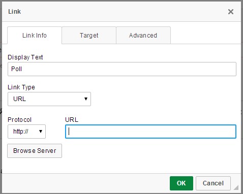 Dialog for adding a link